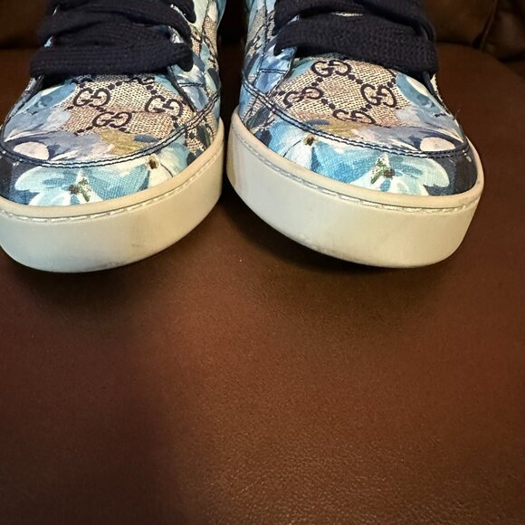 GUCCI LIMITED MEN'S BLOOM FLOWER BLUE SUPREME HIGH TOP GG CANVAS SNEAKER - Picture 5 of 16